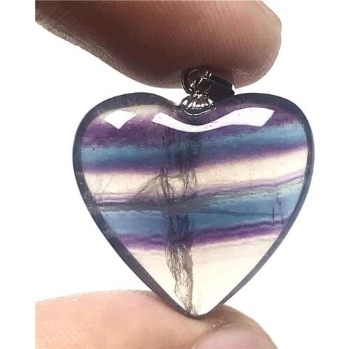 Real Natural Rainbow Fluorite Heart Pendant For Woman Man 21x9mm Love Crystal Beads 925 Silver Purple Gemstone Jewelry AAAAA
