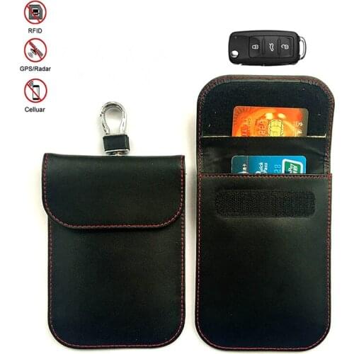 PU Faraday Car Key Bag FOB Signal Blocker Case Double-layer Credit Card Bags RFID Signal Shielding Pouch For Keyless Car BAG1060