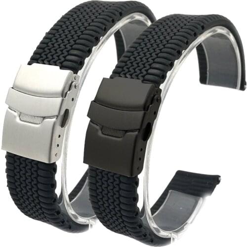 Silicone Sport Strap 20mm 22mm 24mm Folding Buckle Waterproof Soft Rubber Men Replacement Bracelet Band Watch Accessories