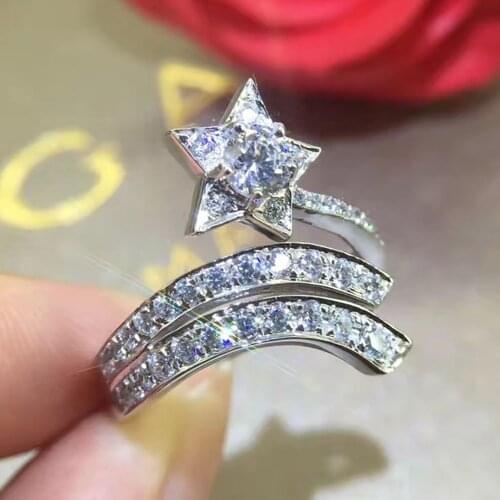 Luxury Full Mosaic Zircon Ring for Women Wedding Engagement Ring Cocktail Party Club Finger Accessories Star Shape Ring Jewelry