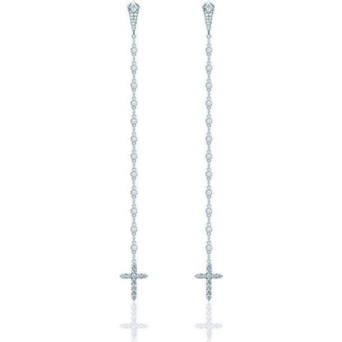 SOELLE Fashion Real S925 Sterling Silver Long Tassel Cross Drop Earrings Pave 5A Cubic Zirconia for Women Luxury Brand Jewelry