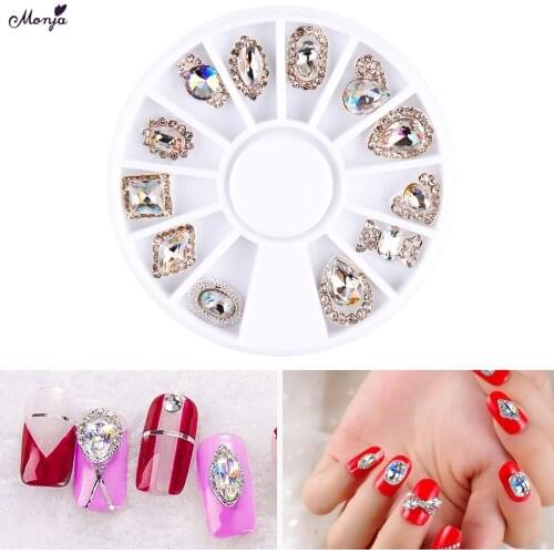 Monja 12 Styles Nail Art Rhinestone Gems Decoration Accessories Wheel AB Colorful Crystal Diamond Jewelry Designs Manicure Tools