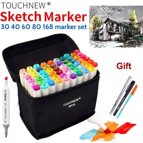 TOUCHNEW 198 Colors Dual Head Art Marker Set Alcohol Sketch Markers Pen for Artist Drawing Manga Design Art Supplies