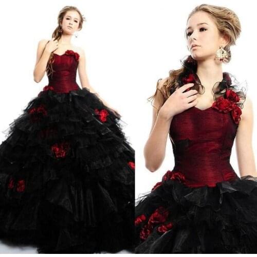 2019 Vintage Gothic wedding dresses Sweetheart Red and Black Victorian Ball Gown wedding gowns Occasion Gown robe de mariee