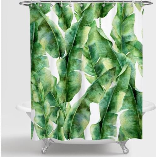 Custom Made Shower Curtain Bathroom Curtain Partition 1.2m /1.5m /1.8m x 1.8m 1.5m / 1.8m x 2m Leaves Nordic Green