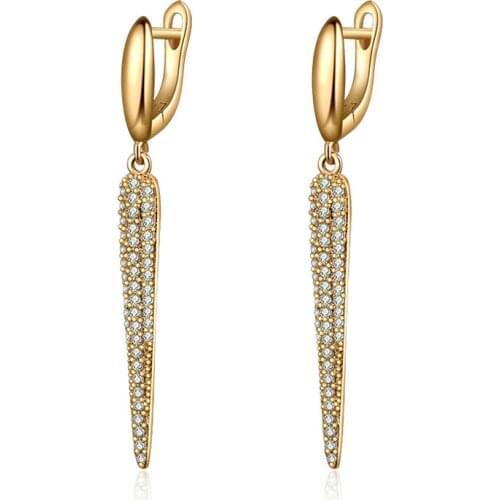 Luxury Gold Spike Drop Long Earrings Paved AAA Cubic Zirconia Gem CZ Big Hanging Dangle Earrings for Women Jewelry Gifts