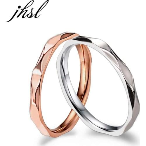 JHSL 2 mm Small Thin Stainless Steel Women Wedding Rings Silver Rose Gold Color US size 4 5 6 7 8 9