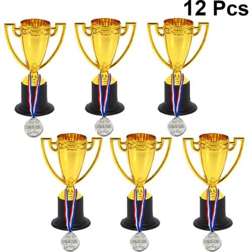 12/24pcs Mini Gold Cups Trophy And Award Medals Prizes Small Medals Gift Awards Trophy Toys For Students Sport 6pcs Trophie
