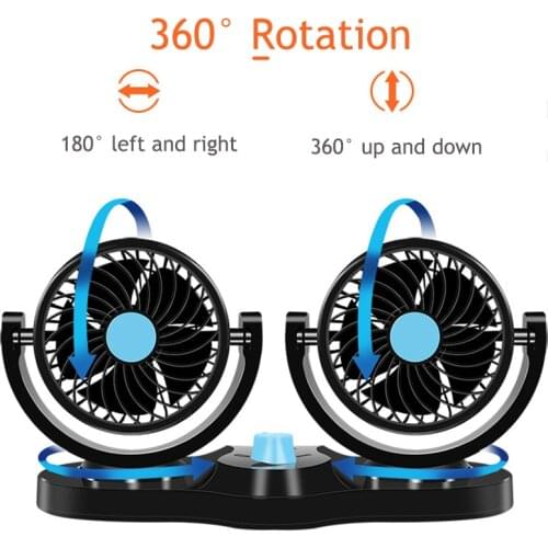 12V/24V Dual Mini Car Cooling Fan Auto Electrical Appliances 360 Rotating Car Accessories Swing Fan Ventilation Car Truck Bus