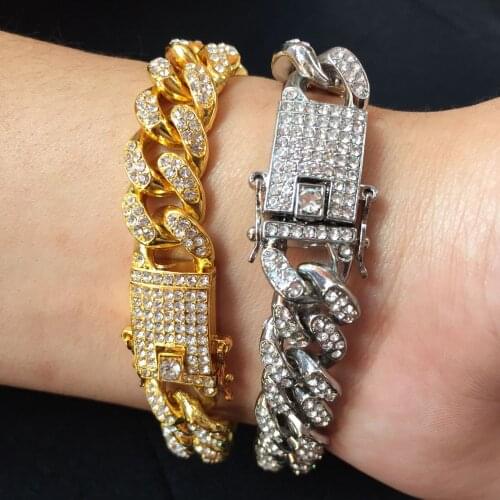 2021 Popular jewelry hip hop Rhinestone Jewelry European and American accessories hip hop Bracelet full of Cuban chain mens Bra