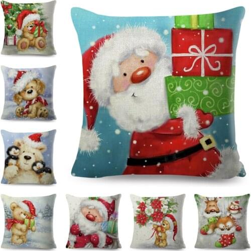 50 Style Merry Christmas Pillowcase Decor Cute Cartoon Santa Claus Snowman Pillow Case Polyester Cushion Cover for Sofa Home