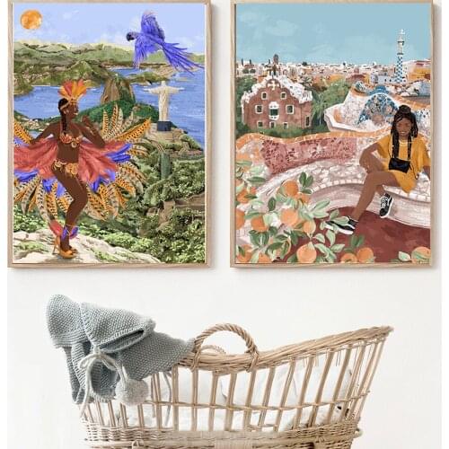 African Woman Art Prints Boho Abstract Fashion Afro Travel Girls Posters Tropical Plants Jungle Lady Canvas Painting Home Decor