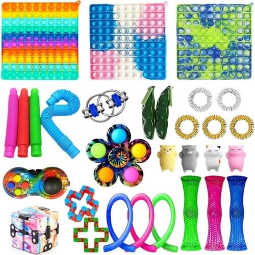 Anti Stress Fidget Toys Kits Big Size Relief Sensory Toys Large Rainbow Push Bubble Children Adults Fidget Toys Set Squishy Gift