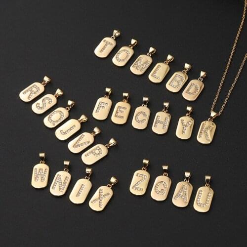 Minar Bling Cubic Zirconia 26 Letters Brass Geometric Coin Pendant Necklace for Women Ladies Creative Accessories Pendientes