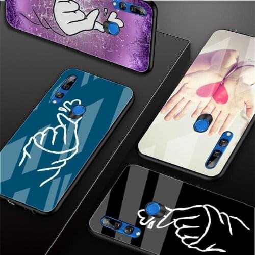 Love On The Finger Heart Tempered Glass Phone Case For Huawei honor 8X 9 10i 20i 20Lite 20Pro 30 Pro Cover Shell