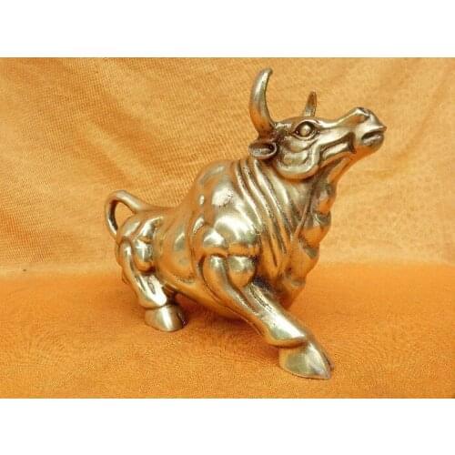 Wonderful Chinese Hangwork Brass Cow Statue Carving Mighty Feng Shui Cow Ornament Home Decoration