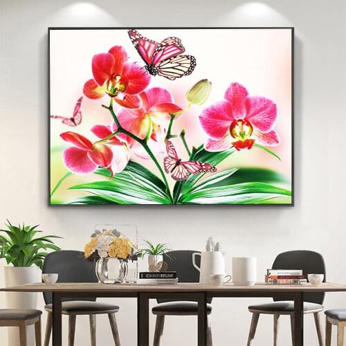 Flower Orchid Printed Fabric 11CT Cross Stitch Patterns Embroidery DMC Threads Painting Needlework Sewing Handmade Decor