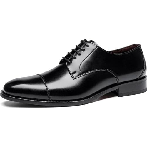 2021Mens Dress Shoes Derbies Style Genuine Leather Low Heel Rubber Spring Fall Europe and America Popular Gentry Three splice
