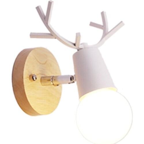 Nordic Creative Childrens Wall Lamp Deer Solid Wood Wall Lamp Bedroom Bedside Wall Lamp E27 AC90-260V Home Decoration Lighting