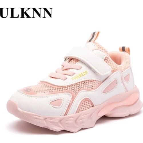 ULKNN Sneakers Kids Pink Mesh Girls Shoes 2021 Autumn Latest Fashion Children Hook & Loop Anti-Slippery Casual Sneakers For Boys