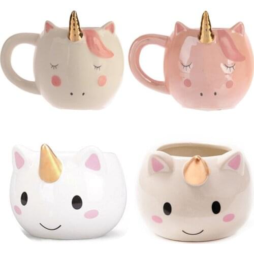 New Unicorn Mug 300mL Rainbow Horse Unicorn Mugs Cup Cuteness 3D Unicorn Ceramic Coffee Mug Gold/Copper Stereo Cute Unicorn Cups