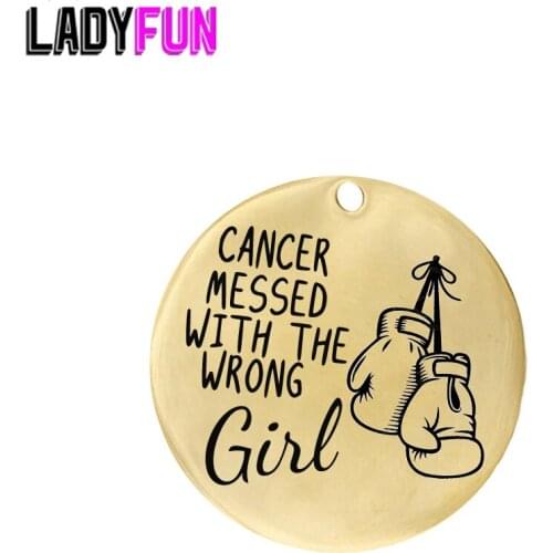 Ladyfun Customizable Stainless Steel Charm Cancer Awareness Pendant Cancer Messed With The Wrong Girl Charms for jewelry making