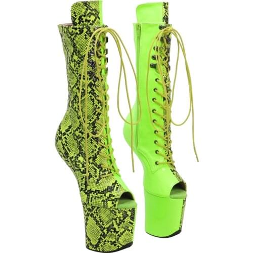 Leecabe Green Snake PU Upper Platform Open Toe Boots Sexy Exotic heelless pole dance shoes