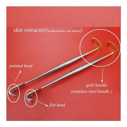 2PC Medical orthopedic instrument stainless steel Double head skin retractor Abdomen hook gold handle pointed round head pet vet