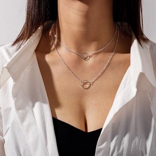 Smple Style Multilayer Circle Choker Necklaces Metal Gold Color Necklaces Pendants for Women Jewelry Daily Girls Collares