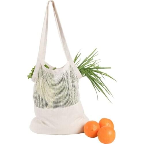 Fashion Reusable Cotton Mesh Green Reusable Cotton Mesh Fruit Bag String Grocery Fruit Storage Shopping Bag