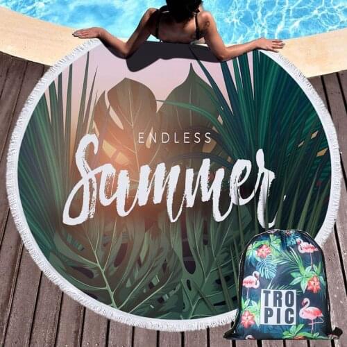 Monstera Tropical Summer Round Beach Towel Microfiber Bath Shower Towels With Drawstring Backpack Bag Yoga Mat toalla de playa