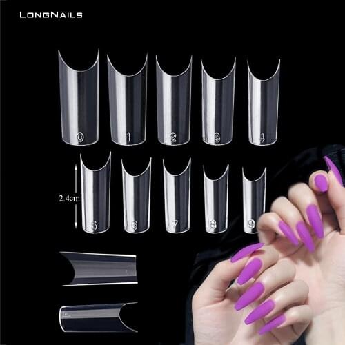11size(0+, 9) LongNails False Nail Tips "C" Curve Tube 550pcs Clear/Nature Fake ABS Base Half Acrylic Extend False Nail 2.1-3.0c