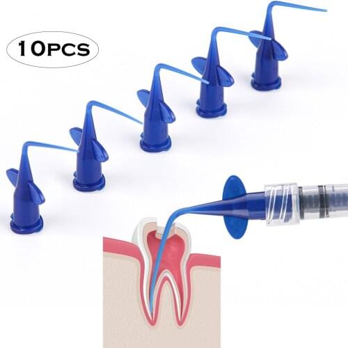 10Pcs Teeth Whitening Dental Irrigation Tips Blue Dental Disposable Syringe Tip Dental Irrigation Tips