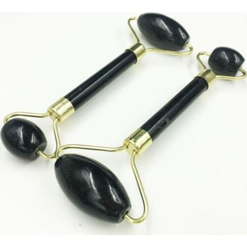 New 50pcs/lot Black Obsidian Facial Massage Jade Roller Double Heads Jade Stone Massager Eye Neck Thin Lift Slimming