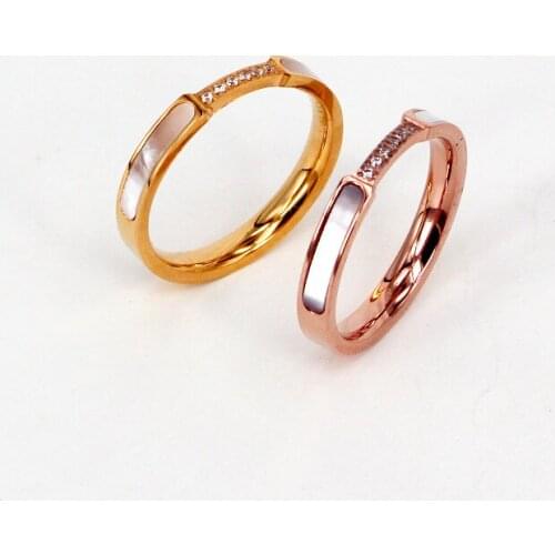 New Temperament Rose Gold Six Diamonds Micro Diamond Shell Ring Female With Diamond Mother-Of-Pearl Ring