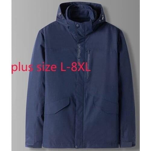 New Arrival Fashion High Quality Autumn Winter Men Oversized Stand Collar Hooded Two Piece Set Detachable Liner Plus Size L-8XL