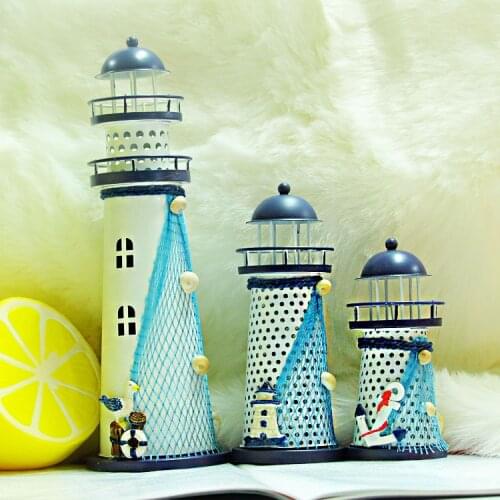 Ocean Lighthouse With Light Tin Lighthouse LED Glowing Colored Iron Crafts
