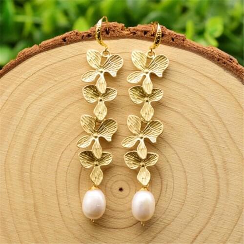 Original Design Natural Fresh Water Pearl Dangle Earrings For Women Party Gift Leaf Drop Long Earrings Fine Jewellery Accessory