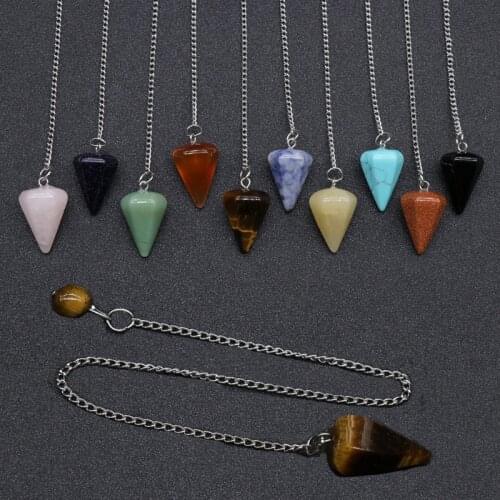 Natural Stone Clear Crystal Pendulum Tiger eye Black Obsidian Pink Quartz Chakra Healing Reiki Hexagonal Pendulums for Men Women