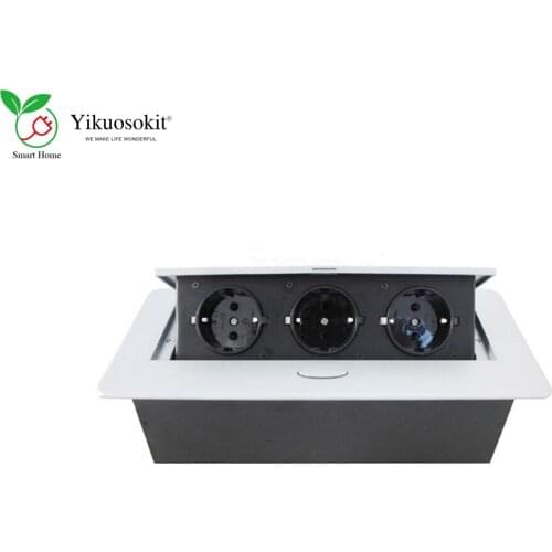Silver/All Black Furniture Damping Pop Up Socket With 3 EU Schuko For Home Office Council Hall Worktops AC100-240V