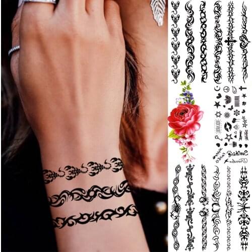 Totem Scorpion Small Temporary Tattoos For Women Girls Realistic Indian Tattoo Cross Dahlia Flower Fake Sticker Tatoos Chains