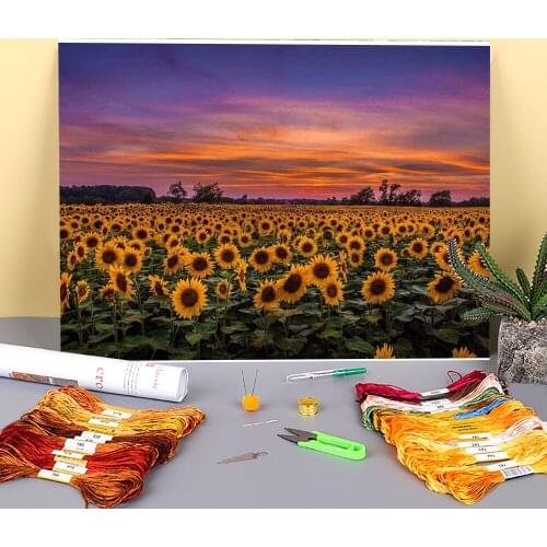 Flower Sunflower Printed Canvas 11CT Cross Stitch Complete Kit Embroidery DMC Threads Craft Handiwork Handicraft Sewing Magic