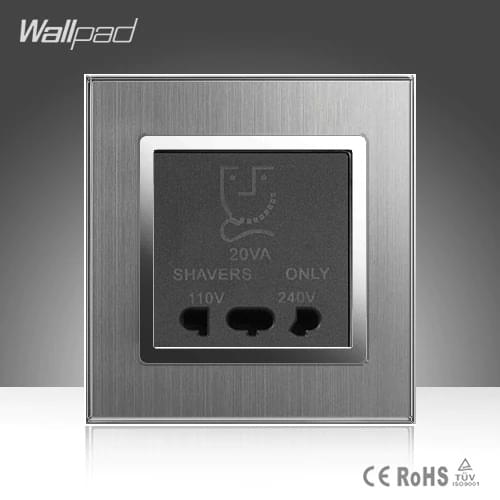 High Quality Hotel Wallpad AC 110-250V Silver Satin Metal UK US EU Shaver Charge Socket