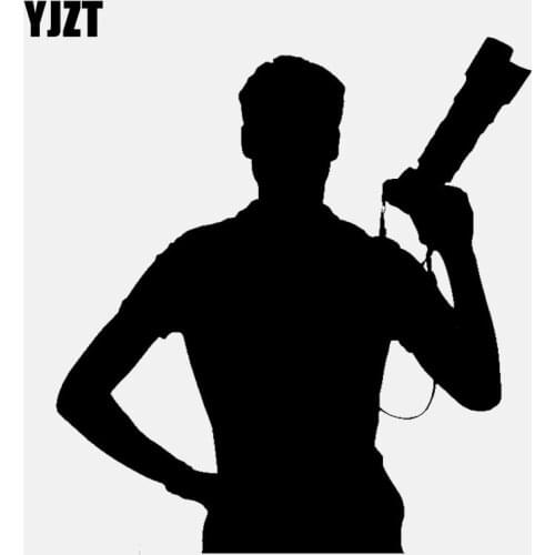 YJZT 12.1CM*12.6CM Funny Photographer Holding Camera Vinyl Black/Silver Car Sticker C22-0860
