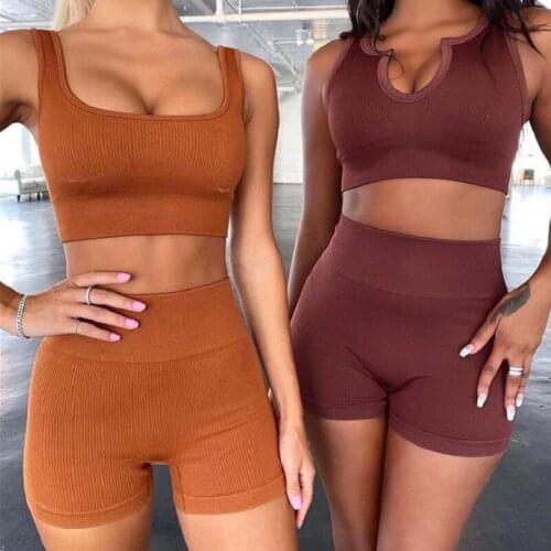 2 Piece Yoga Sets Women Gym Clothes Sportswear Set Fitness Biker Running Shorts Legins High Waist Sports Bra Workout Clothing