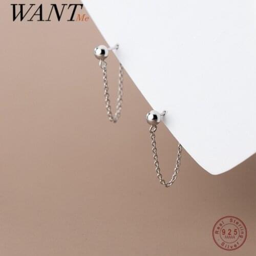 WANTME 925 Sterling Silver Punk Hip Hop Cuban Link Chain Bead Stud Earrings for Women 2021 Fashion Simple Bohemian Party Jewelry