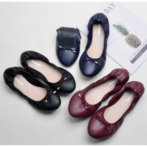 Summer Fall 2021 Egg Roll Shoes for Women Casual Soft Bottom Woman Flats Pure Color PU Leather Bowknot Designer Womens Shoes 100