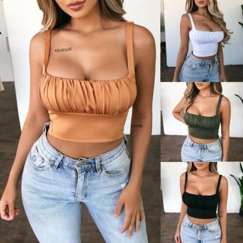 Women Stylish Push-up Crop Top Shirt Sexy Tank Tops Sleeveless Hot Summer Slim Elastic Ruched Vest Fashion Clothes 2020