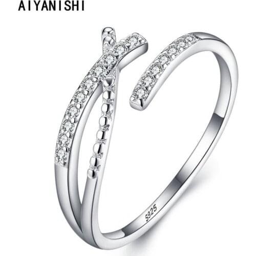 AIYANISHI NEW Fashion Round Clear Cubic Zirconia Stackable Finger Rings for Women 925 Sterling Silver Trendy Wedding Band Rings