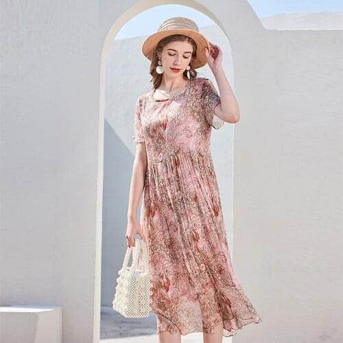 Pink chiffon silk floral maxi dress women femme 2020 summer long work boho beach office sexy party luxury dresses plus size